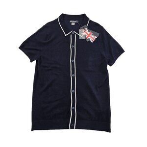 French Connection Nautical Cardigan Men's Large Navy Blue Button-Up NWT Comfort